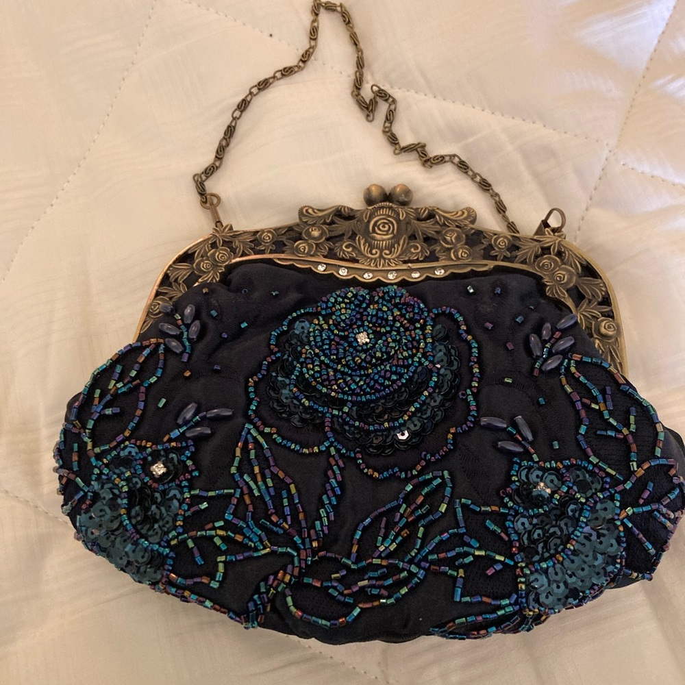 Navy sequined dress purse